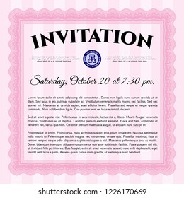Pink Vintage invitation. Easy to print. Detailed. Sophisticated design. 