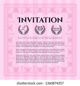 Pink Vintage invitation. Excellent design. With complex linear background. Customizable, Easy to edit and change colors. 