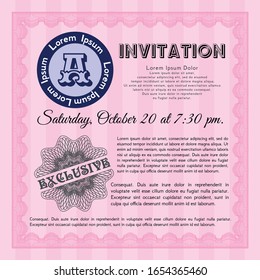 Pink Vintage invitation. Excellent design. Easy to print. Detailed. 