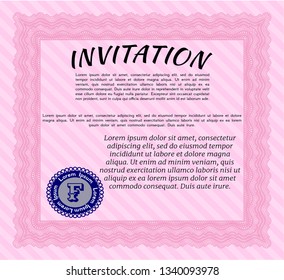 Pink Vintage invitation. Good design. With background. Detailed. 