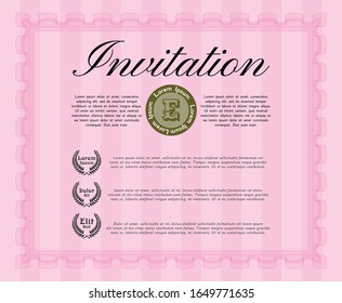 Pink Vintage invitation. Good design. Vector illustration. With guilloche pattern and background. 