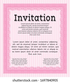 Pink Vintage invitation. Good design. With guilloche pattern and background. Customizable, Easy to edit and change colors. 