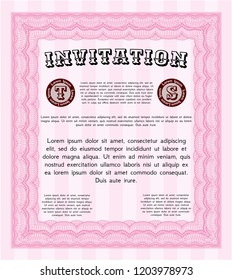 Pink Vintage invitation. With great quality guilloche pattern. Customizable, Easy to edit and change colors. Retro design. 