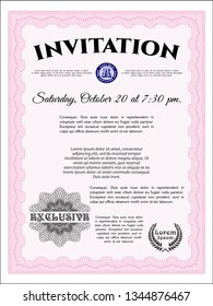 Pink Vintage invitation. With great quality guilloche pattern. Elegant design. Detailed. 