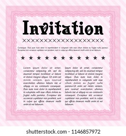 Pink Vintage invitation. With guilloche pattern and background. Cordial design. Customizable, Easy to edit and change colors. 