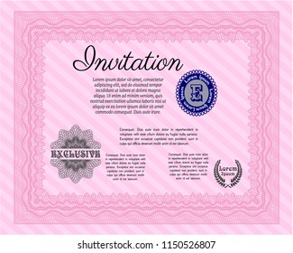 Pink Vintage invitation. With guilloche pattern. Customizable, Easy to edit and change colors. Good design. 