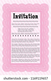 Pink Vintage invitation. With guilloche pattern. Vector illustration. Cordial design. 