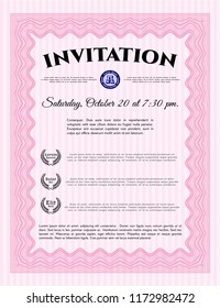 Pink Vintage invitation. With guilloche pattern and background. Detailed. Lovely design. 