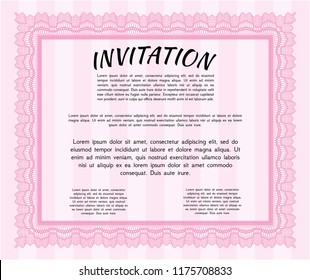 Pink Vintage invitation. With guilloche pattern. Cordial design. Detailed. 