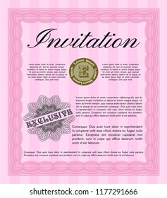 Pink Vintage invitation. With guilloche pattern. Customizable, Easy to edit and change colors. Cordial design. 