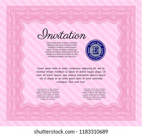 Pink Vintage invitation. With guilloche pattern and background. Nice design. Detailed. 