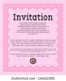 Pink Vintage invitation. With guilloche pattern. Good design. Vector illustration. 