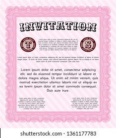 Pink Vintage invitation. With guilloche pattern and background. Good design. Detailed. 