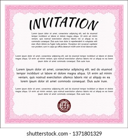 Pink Vintage invitation. With guilloche pattern and background. Detailed. Sophisticated design. 