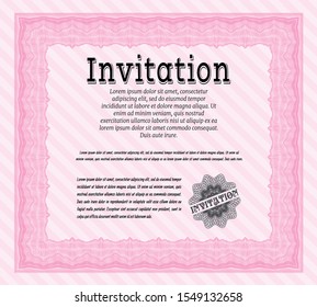 Pink Vintage invitation. With guilloche pattern and background. Customizable, Easy to edit and change colors. Elegant design. 