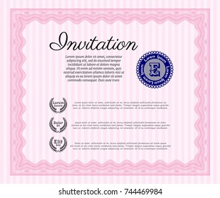 Pink Vintage invitation. With guilloche pattern. Elegant design. Vector illustration. 