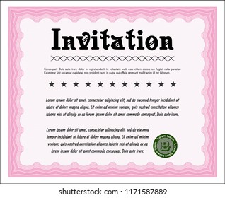 Pink Vintage invitation. With linear background. Money design. Detailed. 