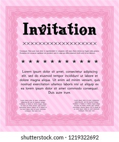 Pink Vintage invitation. With linear background. Detailed. Good design. 