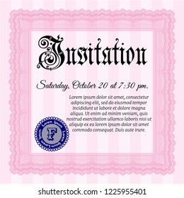Pink Vintage invitation. With linear background. Customizable, Easy to edit and change colors. Money style design. 