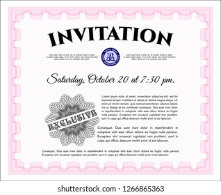 Pink Vintage invitation. With linear background. Customizable, Easy to edit and change colors. Superior design. 