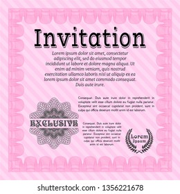 Pink Vintage invitation. With linear background. Elegant design. Vector illustration. 