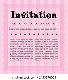 Pink Vintage invitation. With linear background. Detailed. Perfect design. 