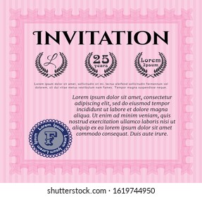 Pink Vintage invitation. Lovely design. Customizable, Easy to edit and change colors. With guilloche pattern. 