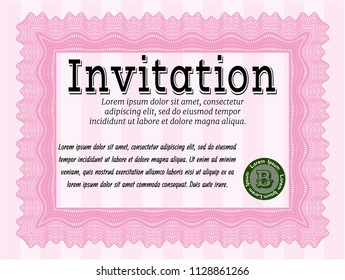 Pink Vintage invitation. Modern design. Easy to print. Vector illustration. 