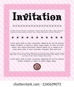 Pink Vintage invitation. Modern design. Customizable, Easy to edit and change colors. With guilloche pattern. 