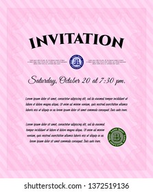 Pink Vintage invitation. Modern design. Customizable, Easy to edit and change colors. With great quality guilloche pattern. 