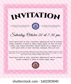 Pink Vintage invitation. Modern design. Detailed. Complex background. 