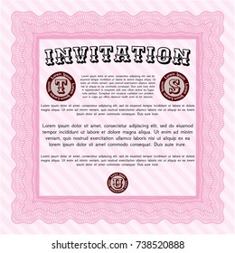 Pink Vintage invitation. Modern design. Vector illustration. With great quality guilloche pattern. 