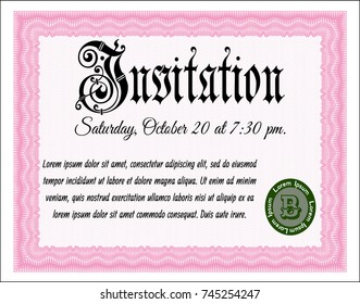 Pink Vintage invitation. Modern design. Complex background. Customizable, Easy to edit and change colors. 
