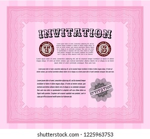 Pink Vintage invitation. Money Pattern design. With complex linear background. Vector illustration. 