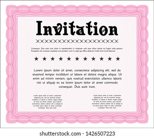 Pink Vintage invitation. Money Pattern design. With great quality guilloche pattern. Detailed. 