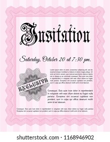 Pink Vintage invitation. Money style design. Detailed. With great quality guilloche pattern. 