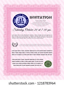 Pink Vintage invitation. Money style design. Printer friendly. Vector illustration. 