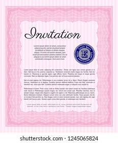 Pink Vintage invitation. Money style design. Vector illustration. With background. 