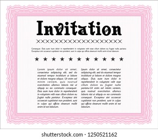 Pink Vintage invitation. Money style design. With complex linear background. Detailed. 