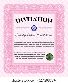Pink Vintage invitation. Perfect design. Detailed. Easy to print. 