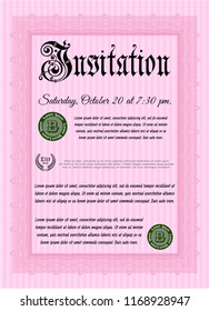 Pink Vintage invitation. Printer friendly. Cordial design. Vector illustration. 