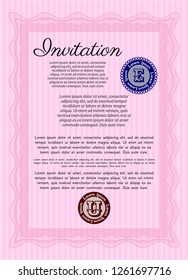 Pink Vintage invitation. Printer friendly. Sophisticated design. Customizable, Easy to edit and change colors. 