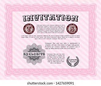 Pink Vintage invitation. Printer friendly. Vector illustration. Cordial design. 