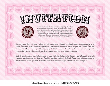 Pink Vintage invitation. Printer friendly. Money design. Vector illustration. 
