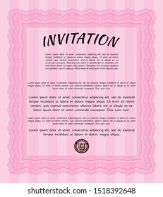 Pink Vintage invitation. Printer friendly. Cordial design. Detailed. 