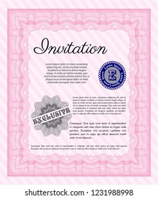 Pink Vintage invitation. With quality background. Cordial design. Customizable, Easy to edit and change colors. 