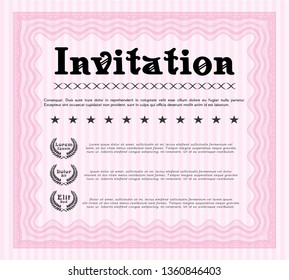 Pink Vintage invitation. With quality background. Modern design. Vector illustration. 