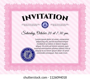 Pink Vintage invitation. Retro design. Customizable, Easy to edit and change colors. With complex background. 