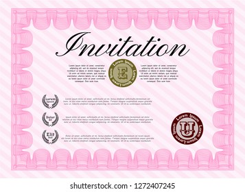 Pink Vintage invitation. Retro design. Customizable, Easy to edit and change colors. Printer friendly. 