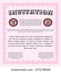 Pink Vintage invitation. Retro design. Complex background. Detailed. 